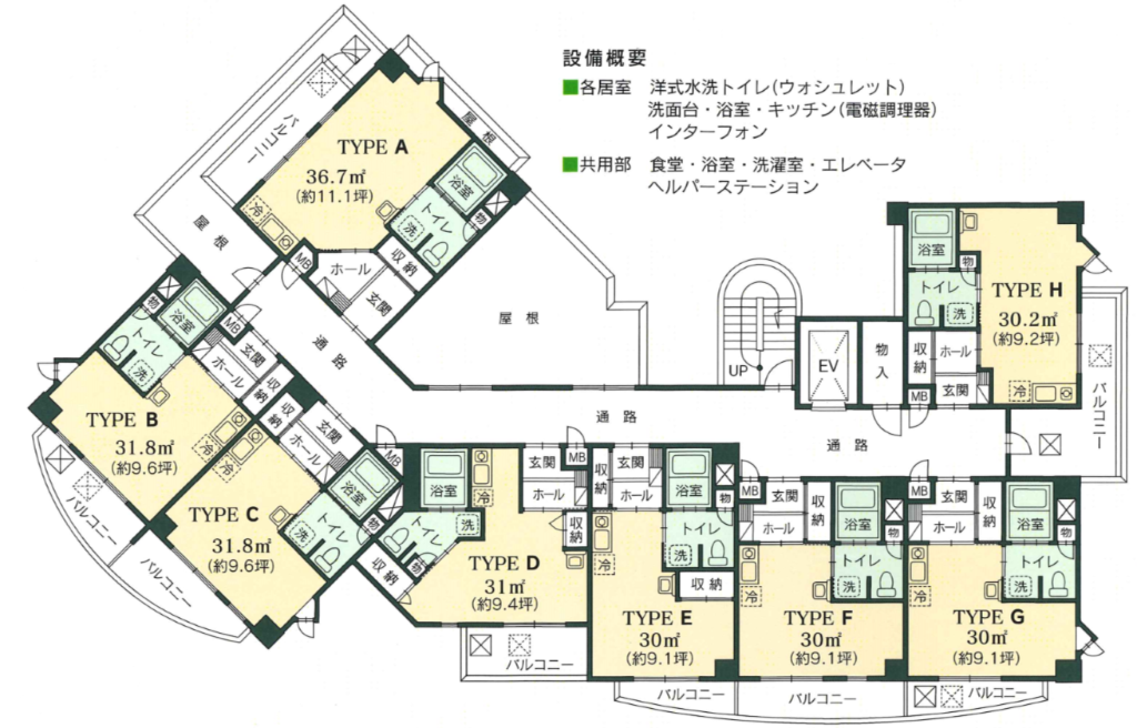 アソシエ南庄 各階の居室配置図